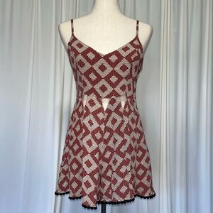 Topshop Red and Beige Geometric Patterned Romper with Cutouts